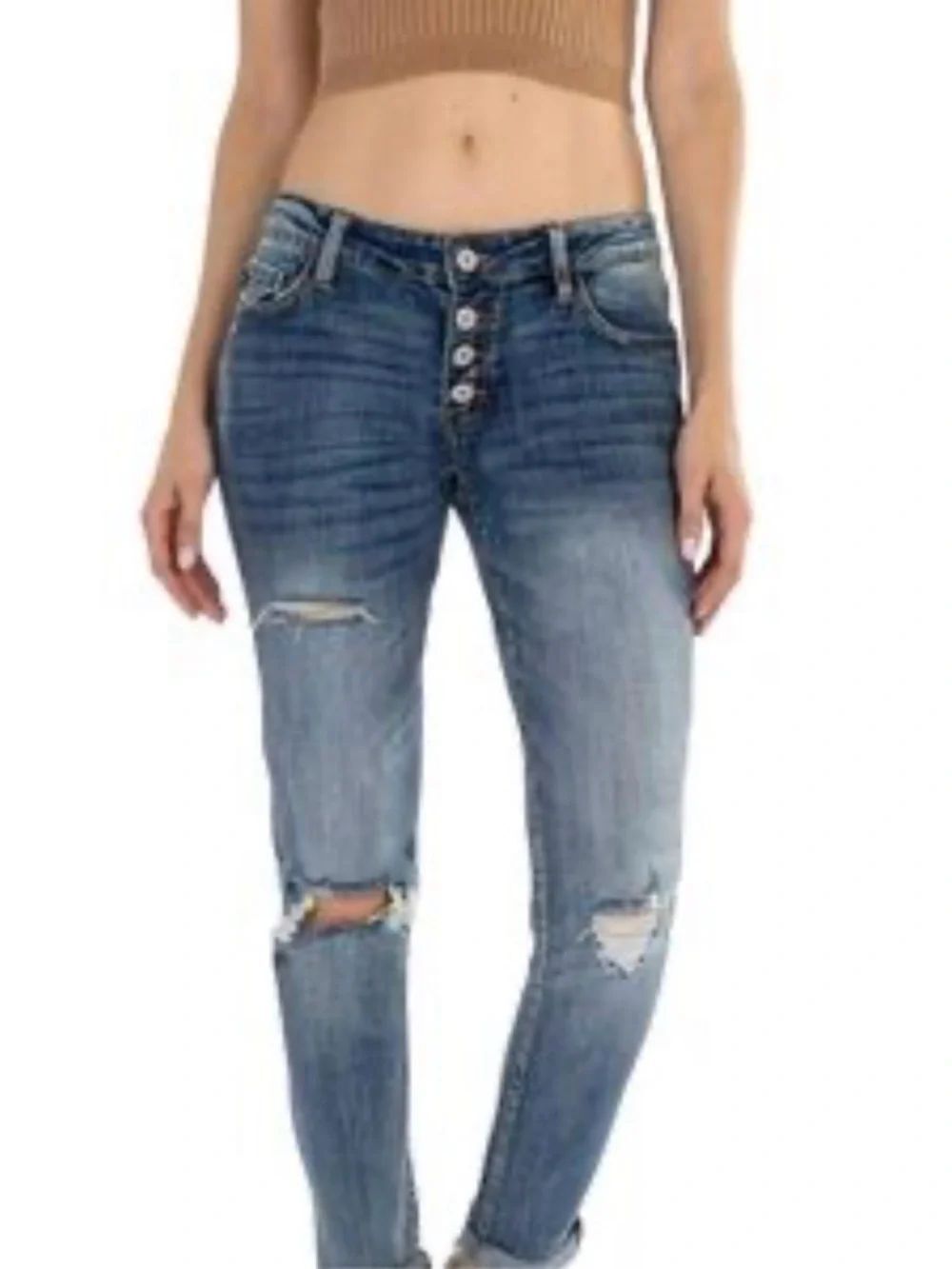 KanCan Distressed Boyfriend Jeans - Medium Blue size 7/27
